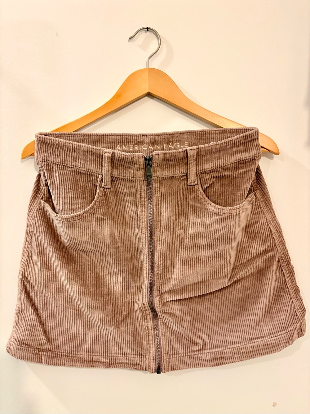 American Eagle Outfitters Corduroy Zip-Front Mini Skirt in Taupe